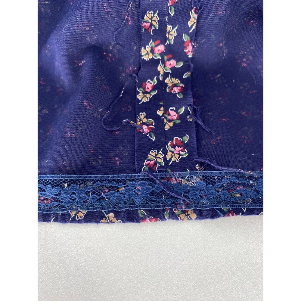 Vintage Navy Blue Pink Floral Midi Dress S Cottage Prairie Button Puff Sleeve - Picture 11 of 15